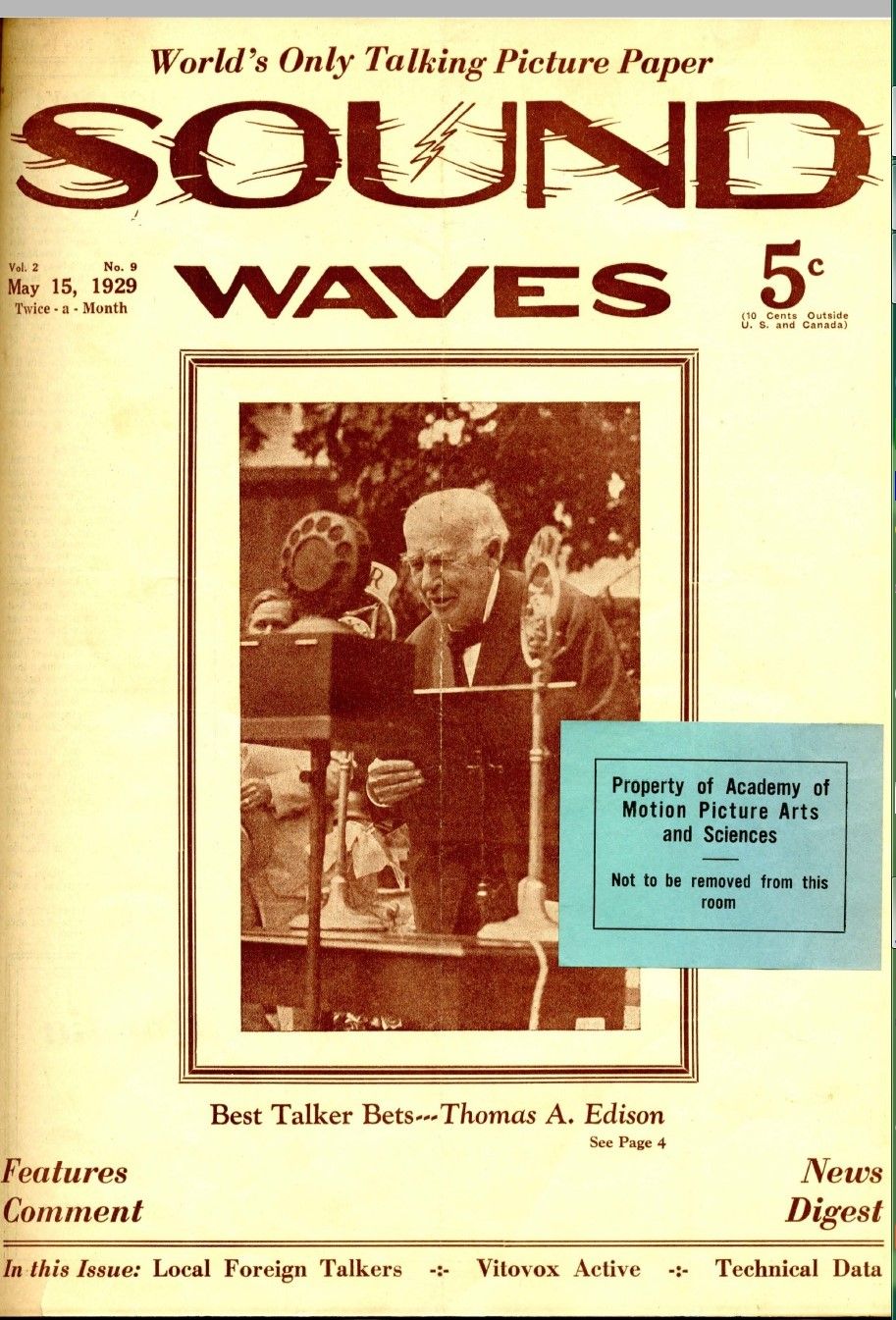 SOUND WAVES magazine side cover  Vol 2 No 9 15 May 1929