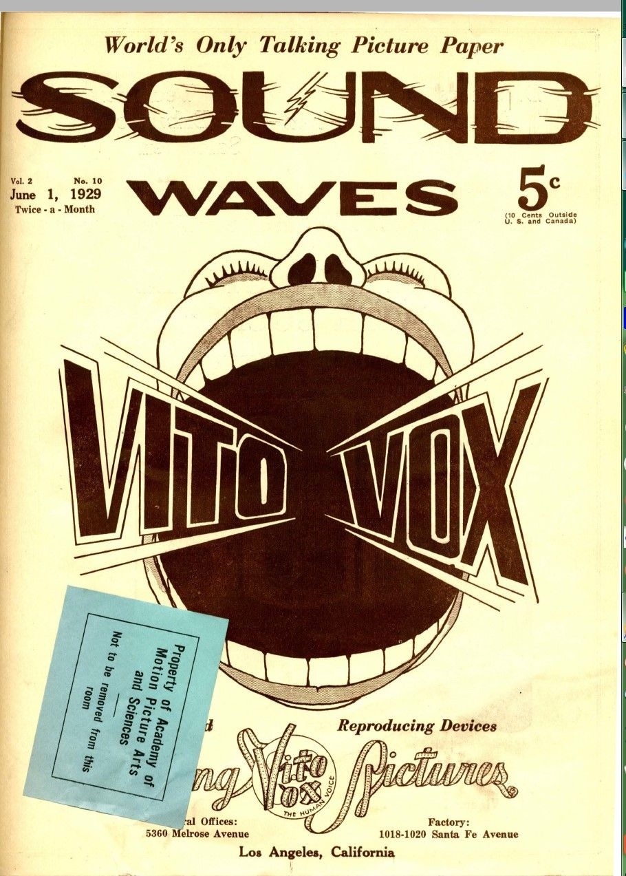 SOUND WAVES magazine side cover  Vol 2 No 10 1 June 1929