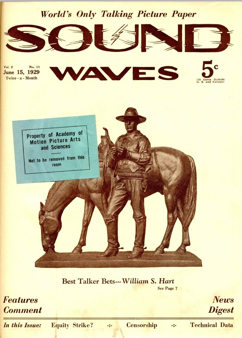 SOUND WAVES magazine side cover  Vol 2 No 11 15 June 1929