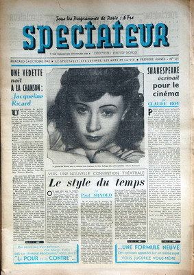 SPECTATEUR (40s) magazine side cover Issue 21 24 October 1945