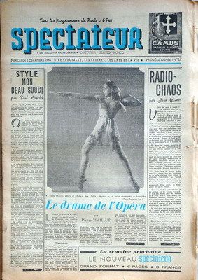 SPECTATEUR (40s) magazine side cover Issue 27 5 December 1945