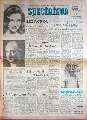 SPECTATEUR (40s) magazine side cover Issue 54 12 June 1946