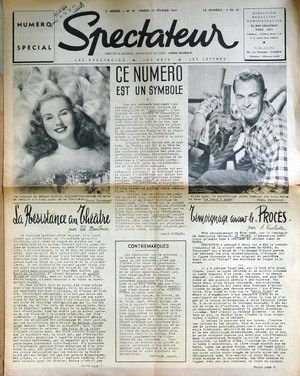 SPECTATEUR (40s) magazine side cover Issue 91 25 February 1947