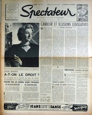 SPECTATEUR (40s) magazine side cover Issue 112 22 July 1947