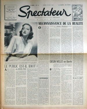 SPECTATEUR (40s) magazine side cover Issue 116 26 August 1947