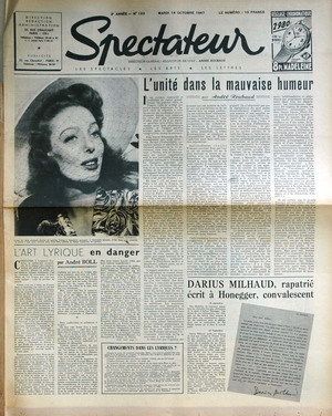 SPECTATEUR (40s) magazine side cover Issue 123 14 October 1947