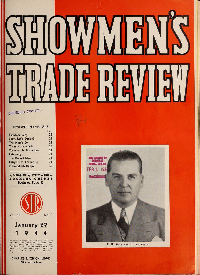 SHOWMENS TRADE REVIEW magazine side cover 29 January 1944
