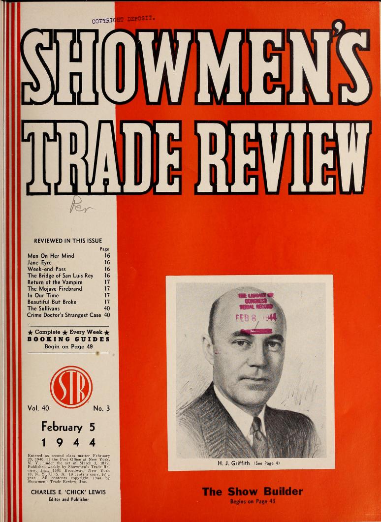 SHOWMENS TRADE REVIEW magazine side cover 5 February 1944