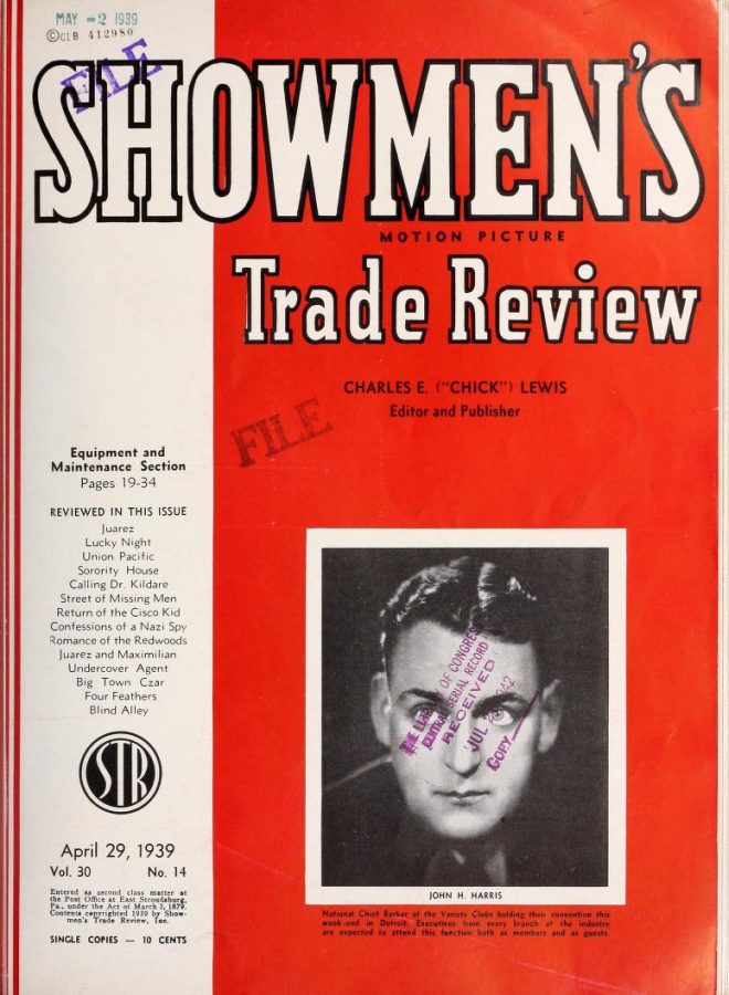 SHOWMENS TRADE REVIEW magazine side cover 29 April 1939