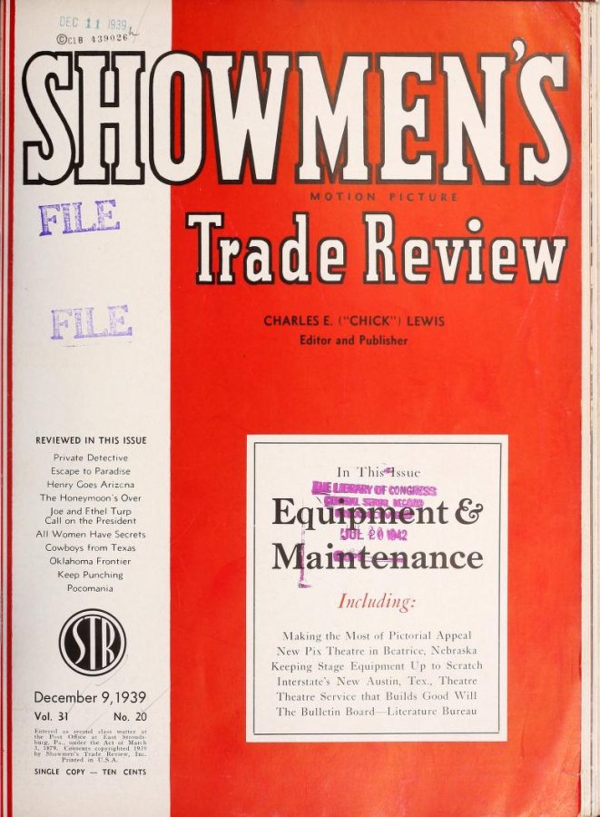 SHOWMENS TRADE REVIEW magazine side cover 9 December 1939