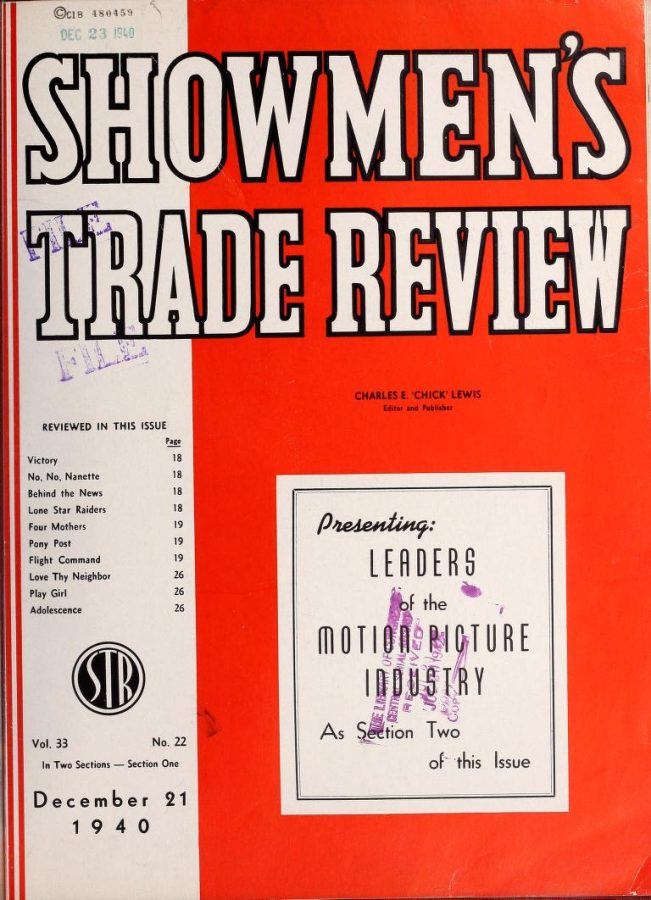 SHOWMENS TRADE REVIEW magazine side cover 21 December 1940