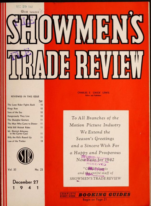 SHOWMENS TRADE REVIEW magazine side cover 27 December 1941