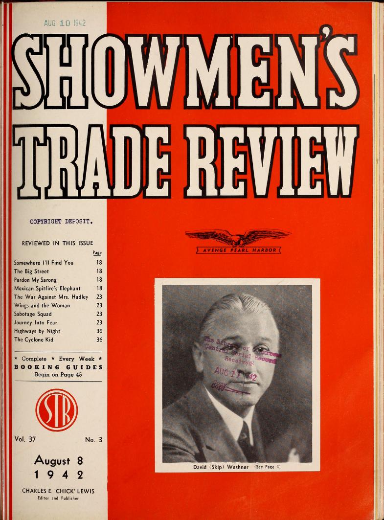SHOWMENS TRADE REVIEW magazine side cover 8 August 1942