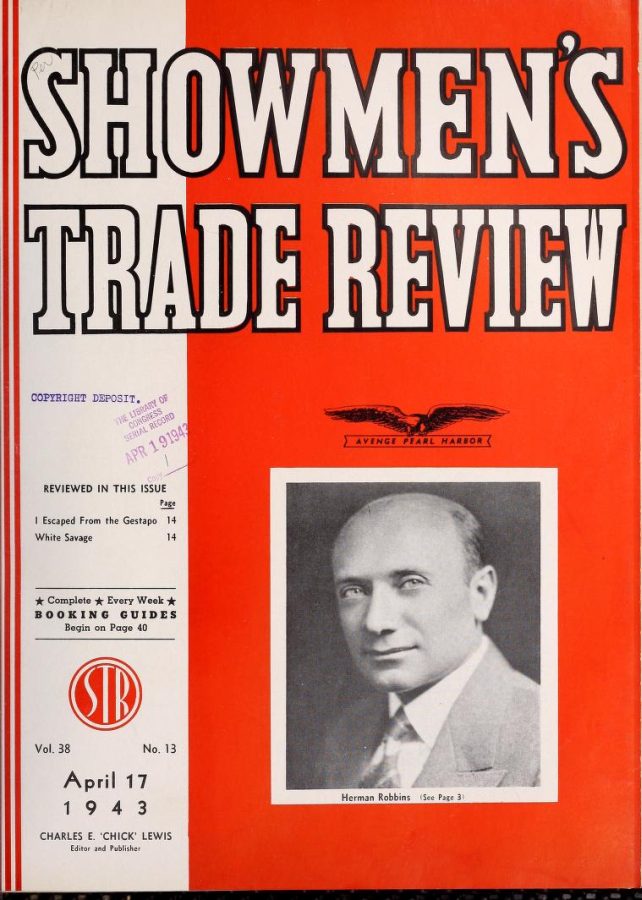 SHOWMENS TRADE REVIEW magazine side cover 17 April 1943