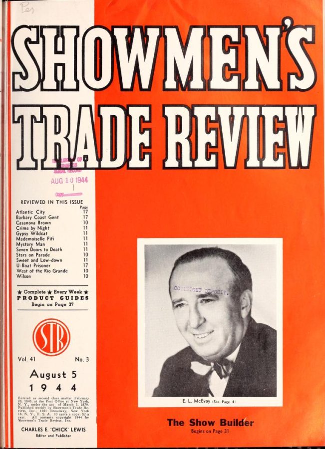 SHOWMENS TRADE REVIEW magazine side cover 5 August 1944