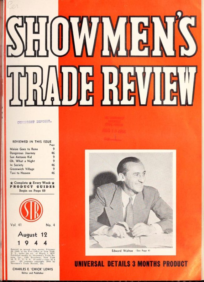 SHOWMENS TRADE REVIEW magazine side cover 12 August 1944