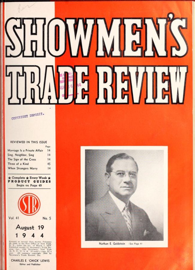 SHOWMENS TRADE REVIEW magazine side cover 19 August 1944