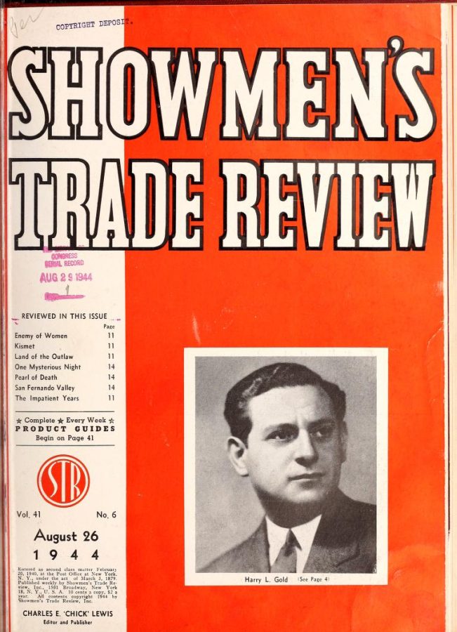 SHOWMENS TRADE REVIEW magazine side cover 26 August 1944