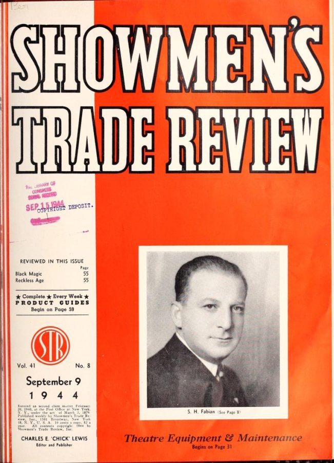 SHOWMENS TRADE REVIEW magazine side cover 9 September 1944