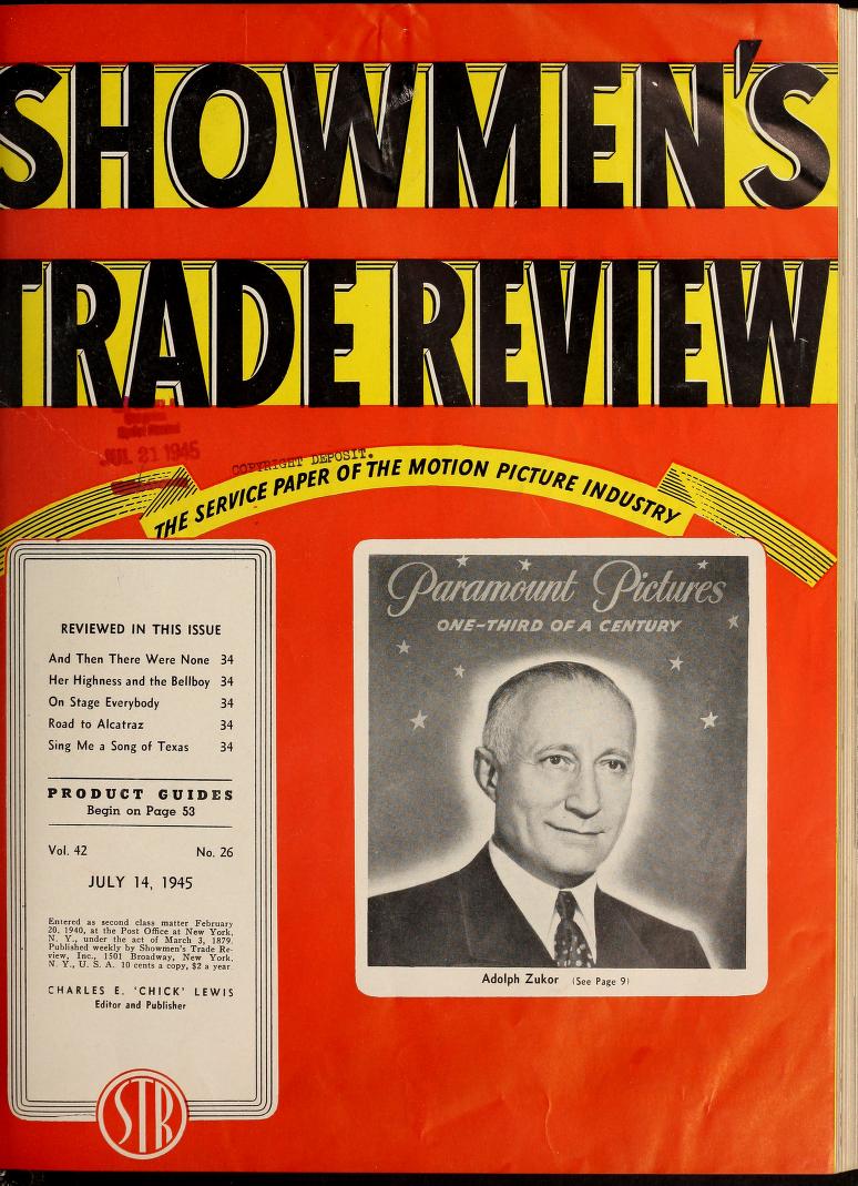 SHOWMENS TRADE REVIEW magazine side cover 14 July 1945