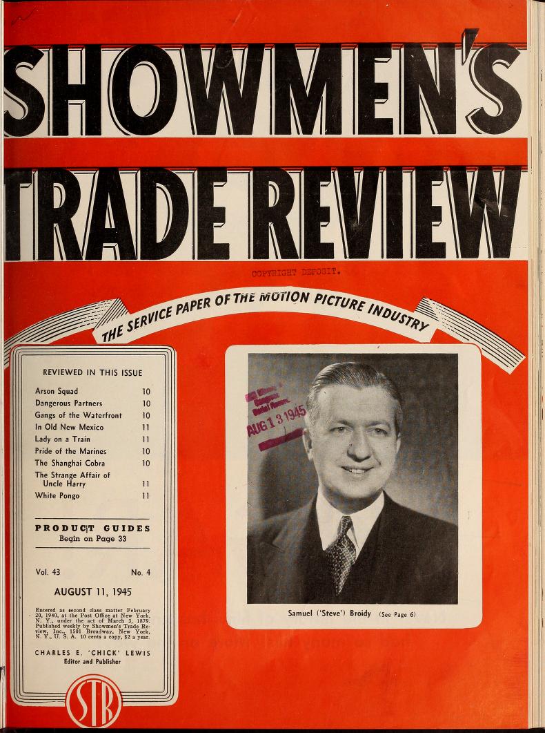 SHOWMENS TRADE REVIEW magazine side cover 11 August 1945