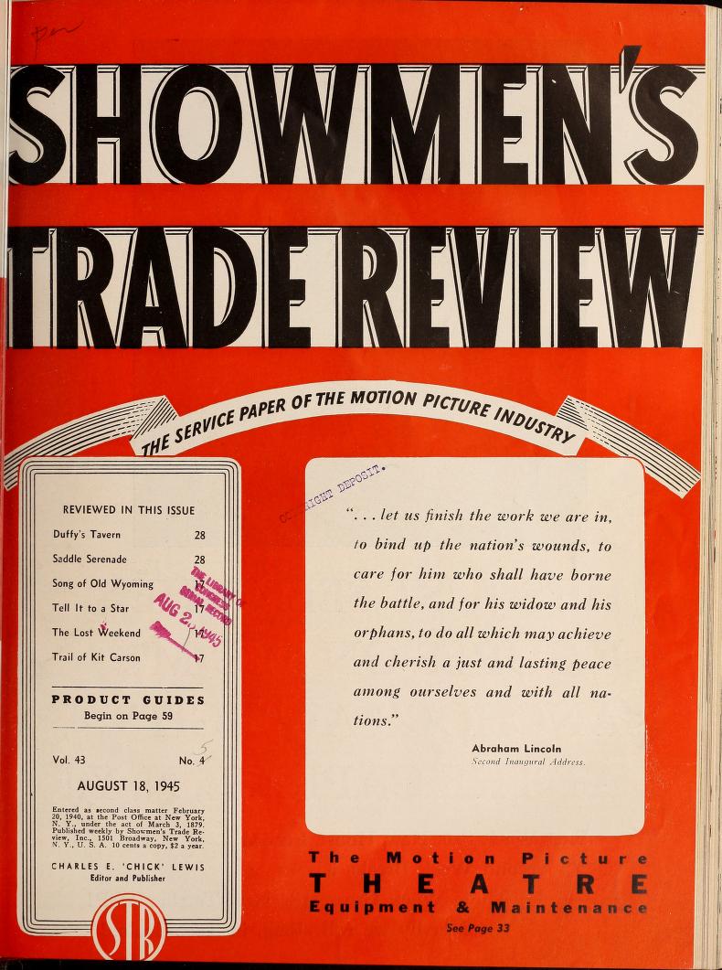 SHOWMENS TRADE REVIEW magazine side cover 18 August 1945