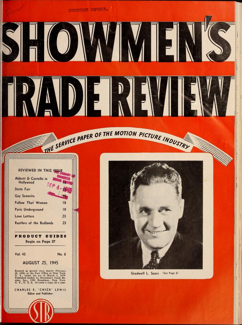 SHOWMENS TRADE REVIEW magazine side cover 25 August 1945