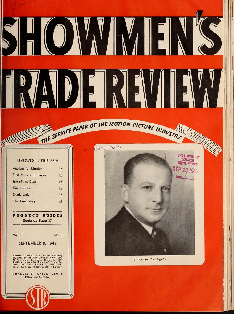 SHOWMENS TRADE REVIEW magazine side cover 8 September 1945