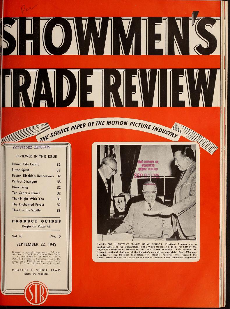 SHOWMENS TRADE REVIEW magazine side cover 22 September 1945