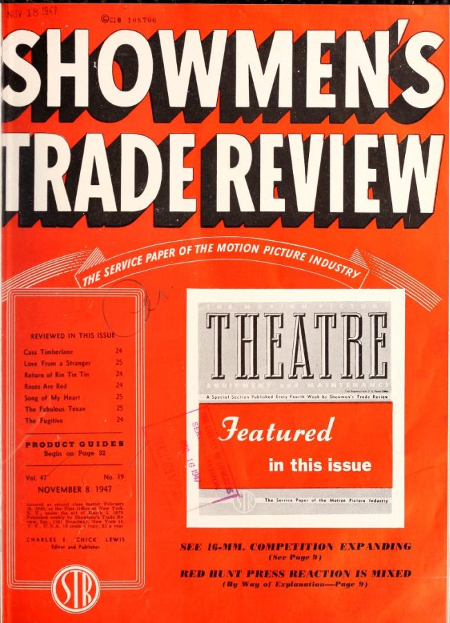 SHOWMENS TRADE REVIEW magazine side cover 8 November 1947