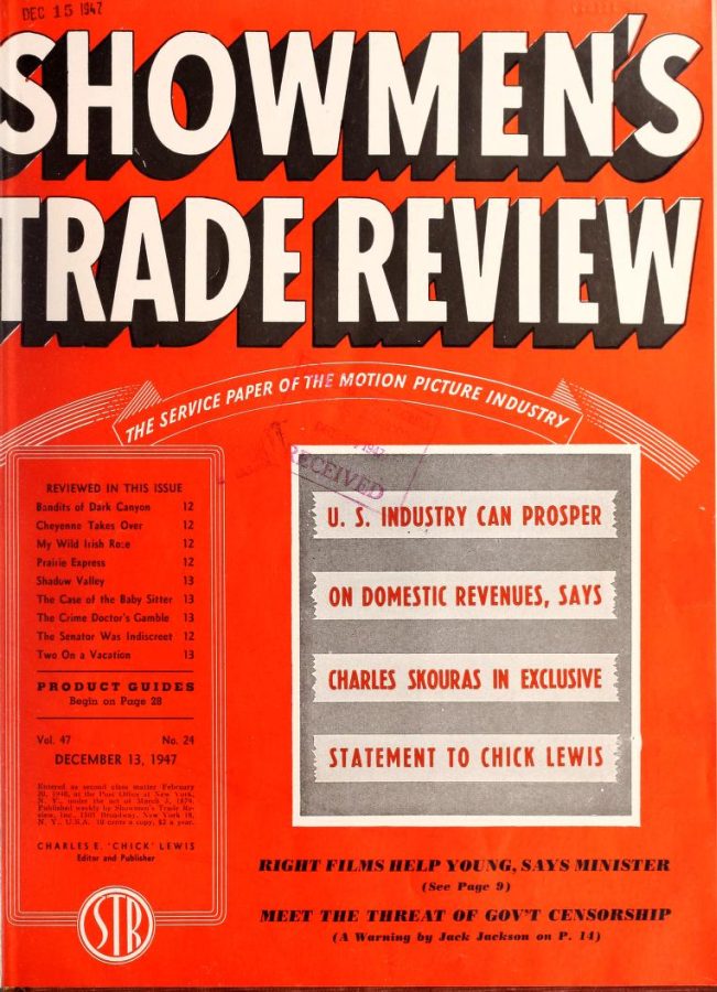 SHOWMENS TRADE REVIEW magazine side cover 13 December 1947