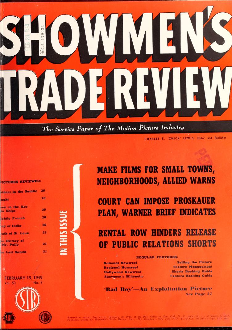 SHOWMENS TRADE REVIEW magazine side cover 19 February 1949