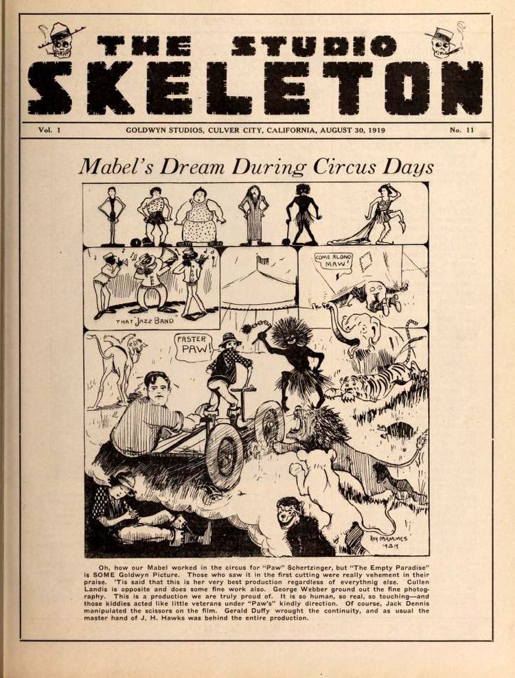 STUDIO SKELETON magazine side cover Issue 11 30 August 1919