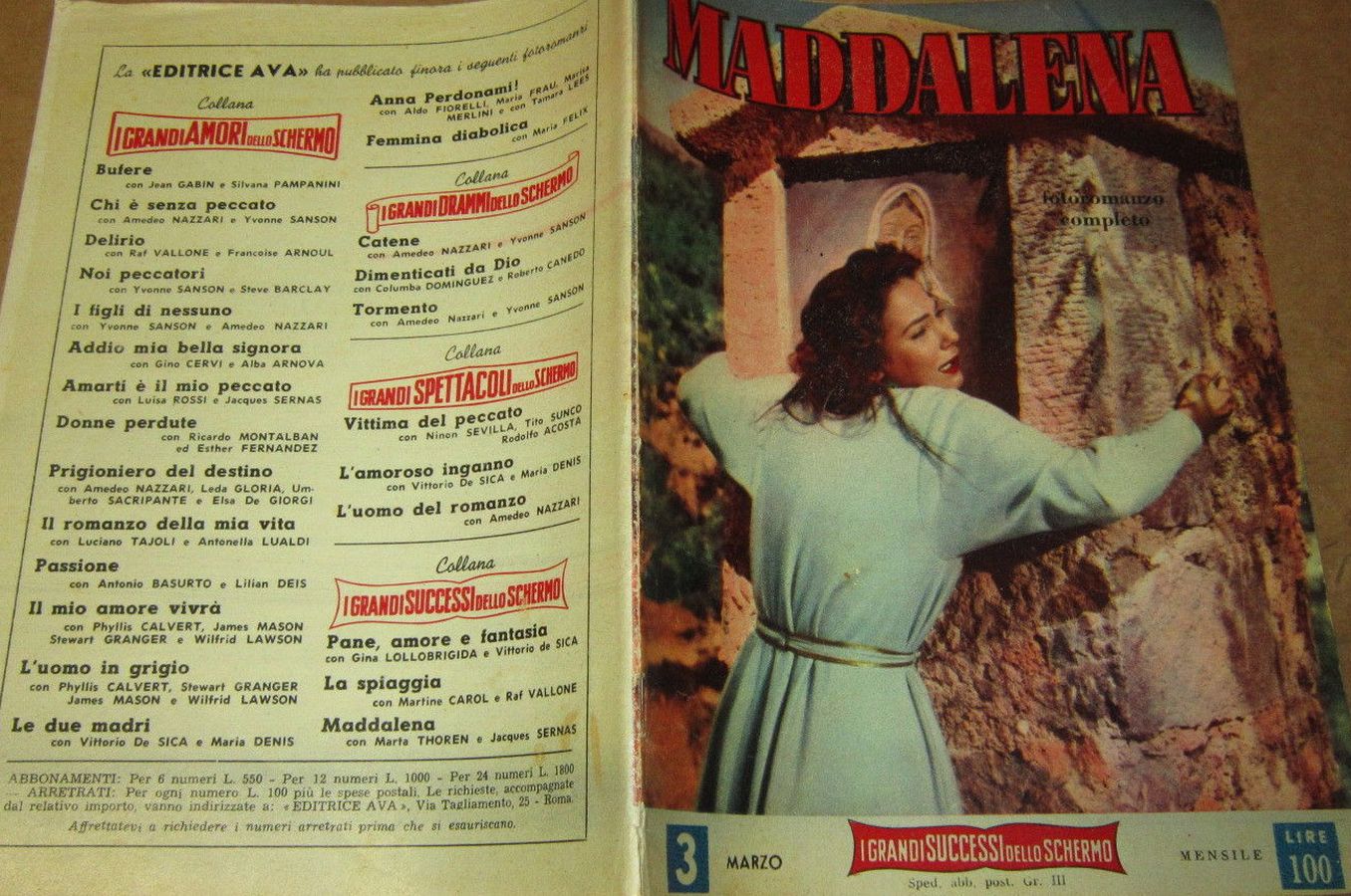 GRANDI SUCCESSI DELLO SCHERMO magazine side cover Issue 3  March 1954