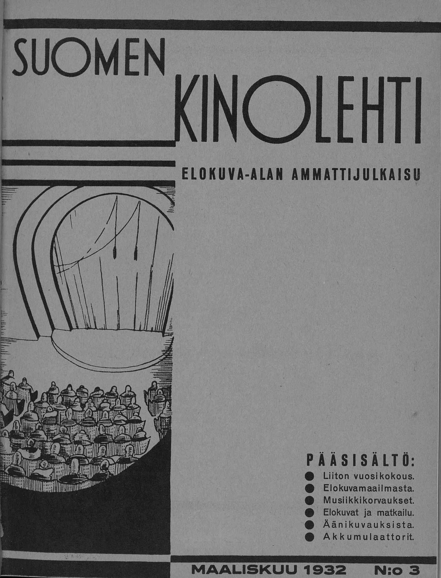 SUOMEN KINOLEHTI magazine side cover Issue 3 1 March 1932