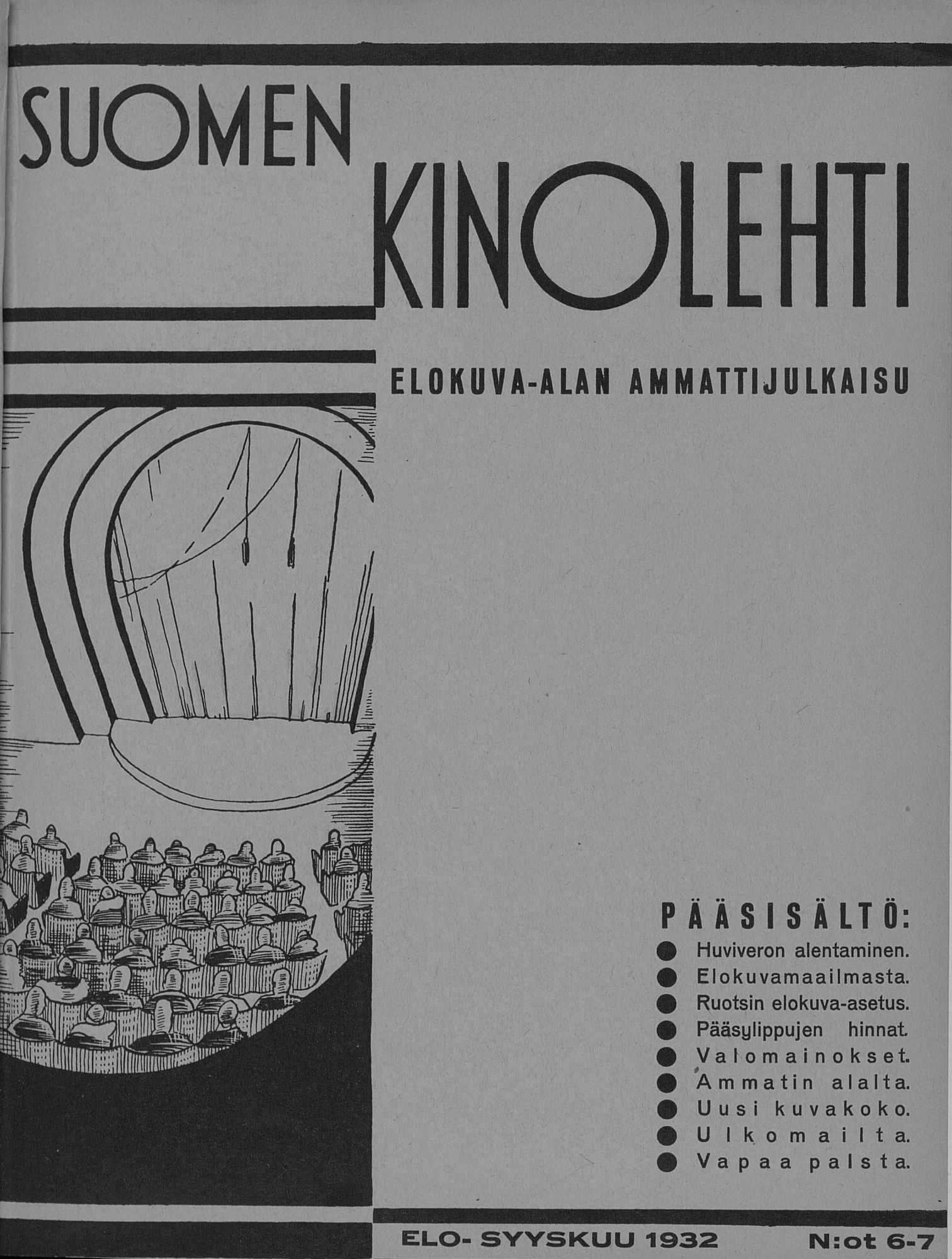 SUOMEN KINOLEHTI magazine side cover Issue 6-7 1 September 1932