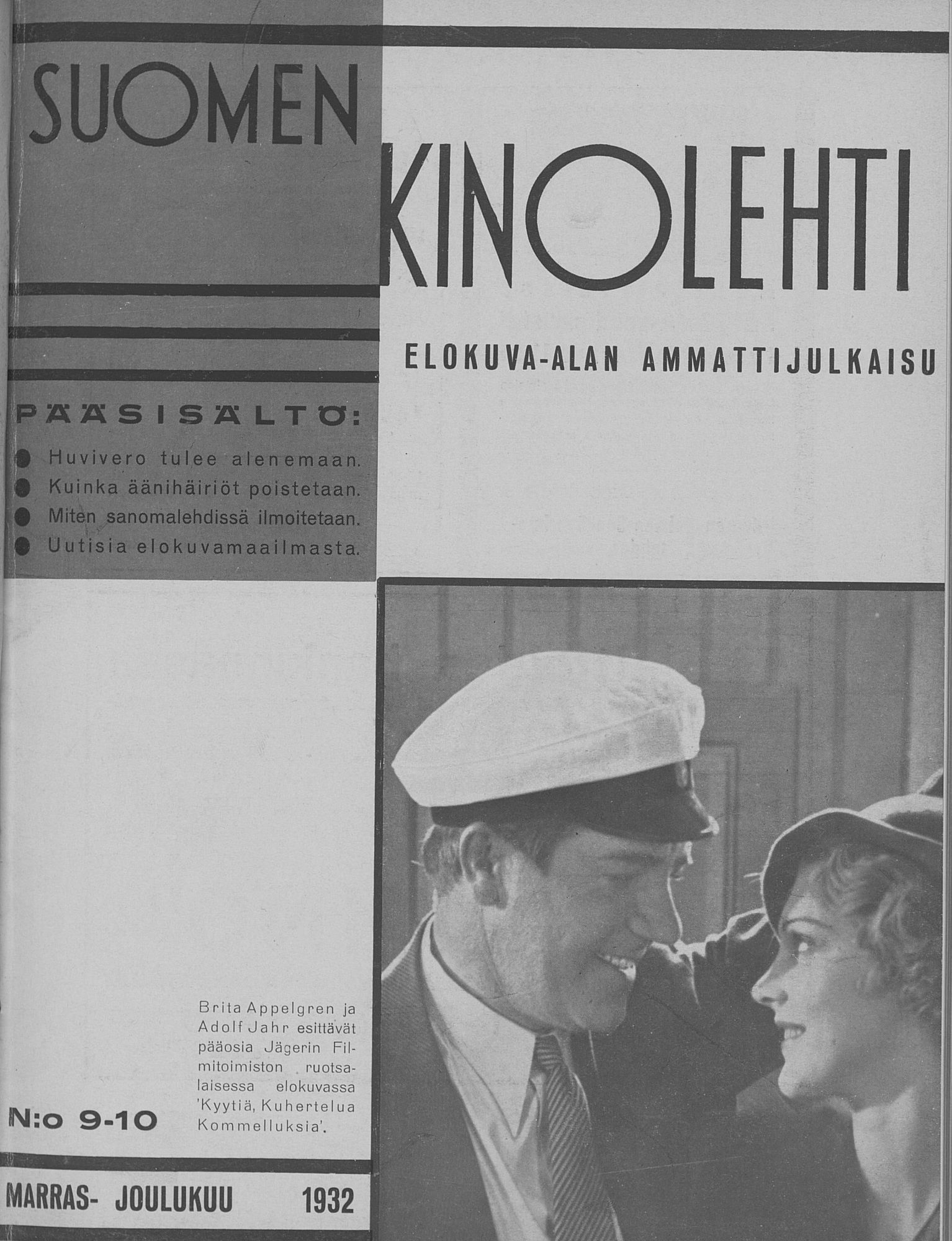 SUOMEN KINOLEHTI magazine side cover Issue 9-10 1 December 1932