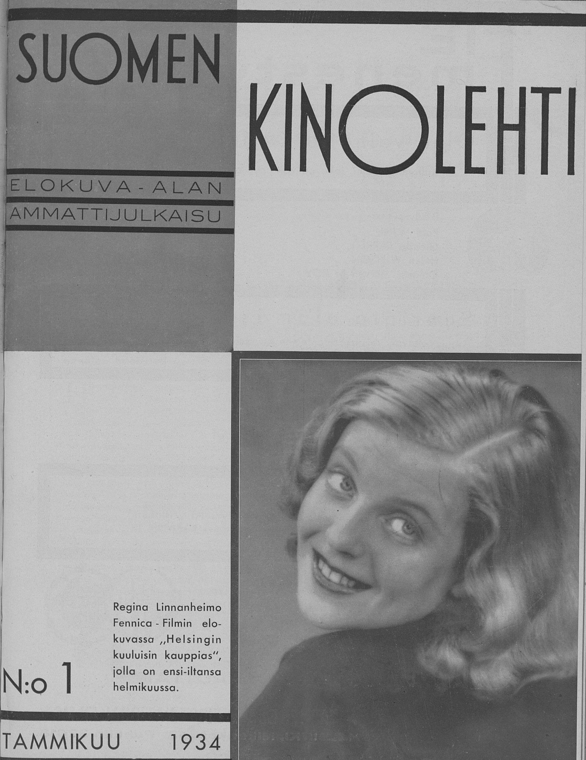 SUOMEN KINOLEHTI magazine side cover Issue 1 1 January 1934