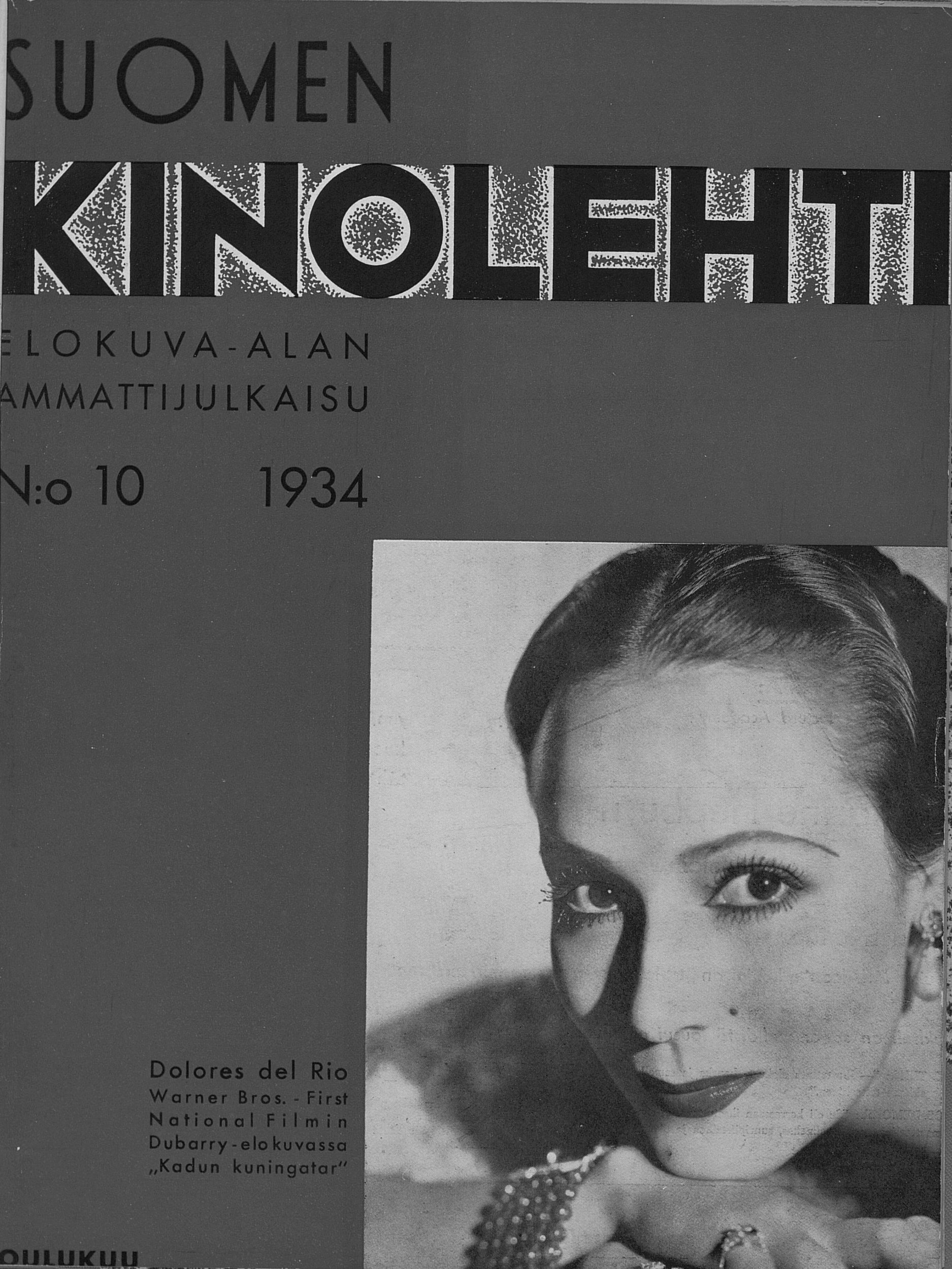 SUOMEN KINOLEHTI magazine side cover Issue 10 1 December 1934