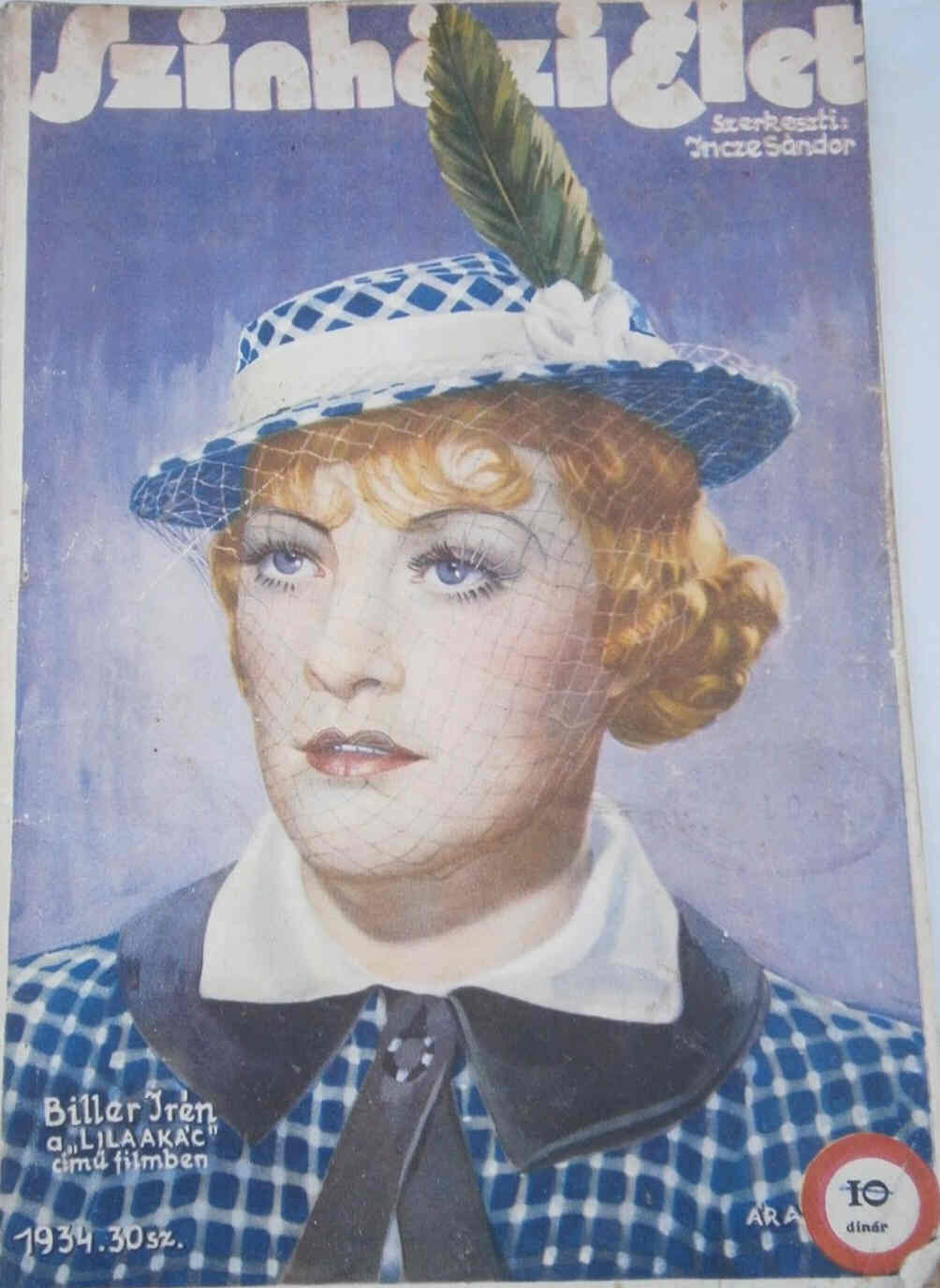 SZINHAZI ELET magazine side cover Issue 30  1934
