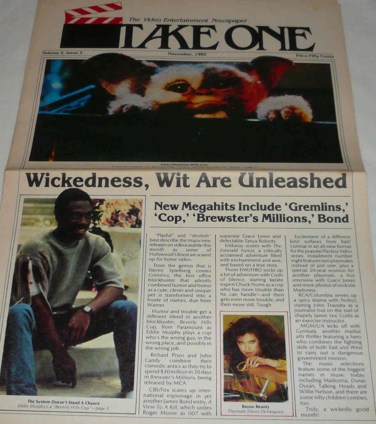 TAKE ONE (USA) magazine side cover November 1985