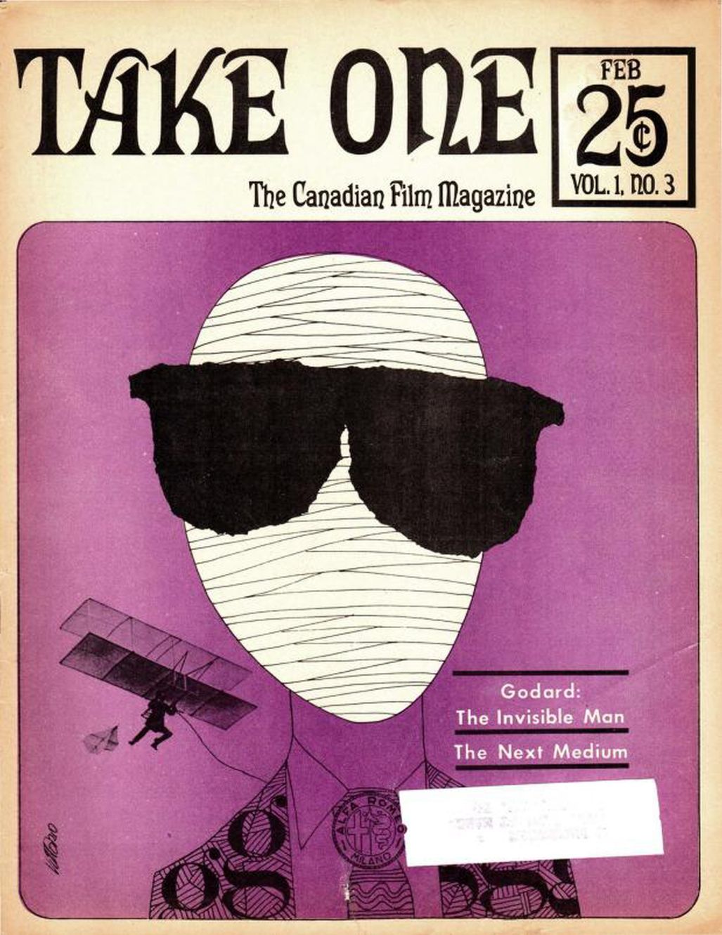TAKE ONE (Montreal) magazine side cover Issue 3  Vol 1 # 3 February 1967