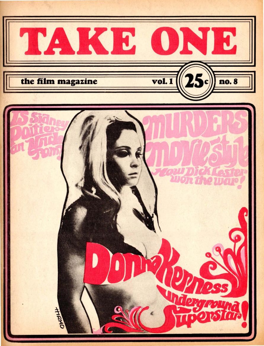 TAKE ONE (Montreal) magazine side cover Issue 8  Vol 1 # 8 February 1968