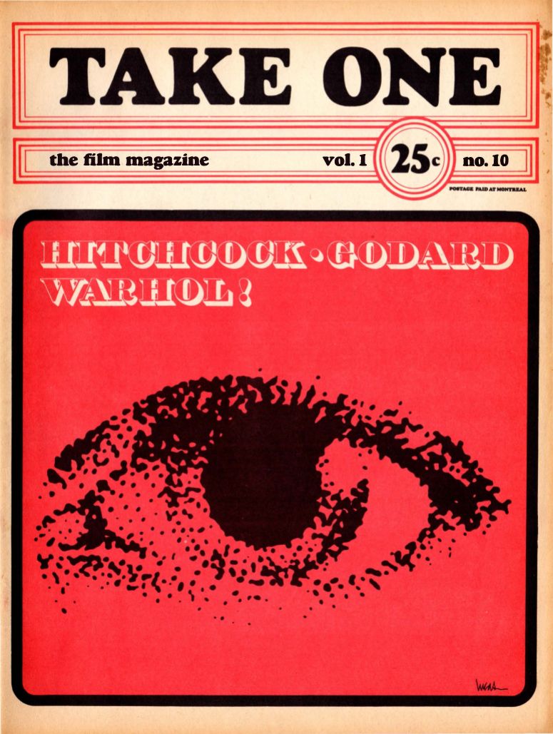TAKE ONE (Montreal) magazine side cover Issue 10  Vol 1 # 10 June 1968