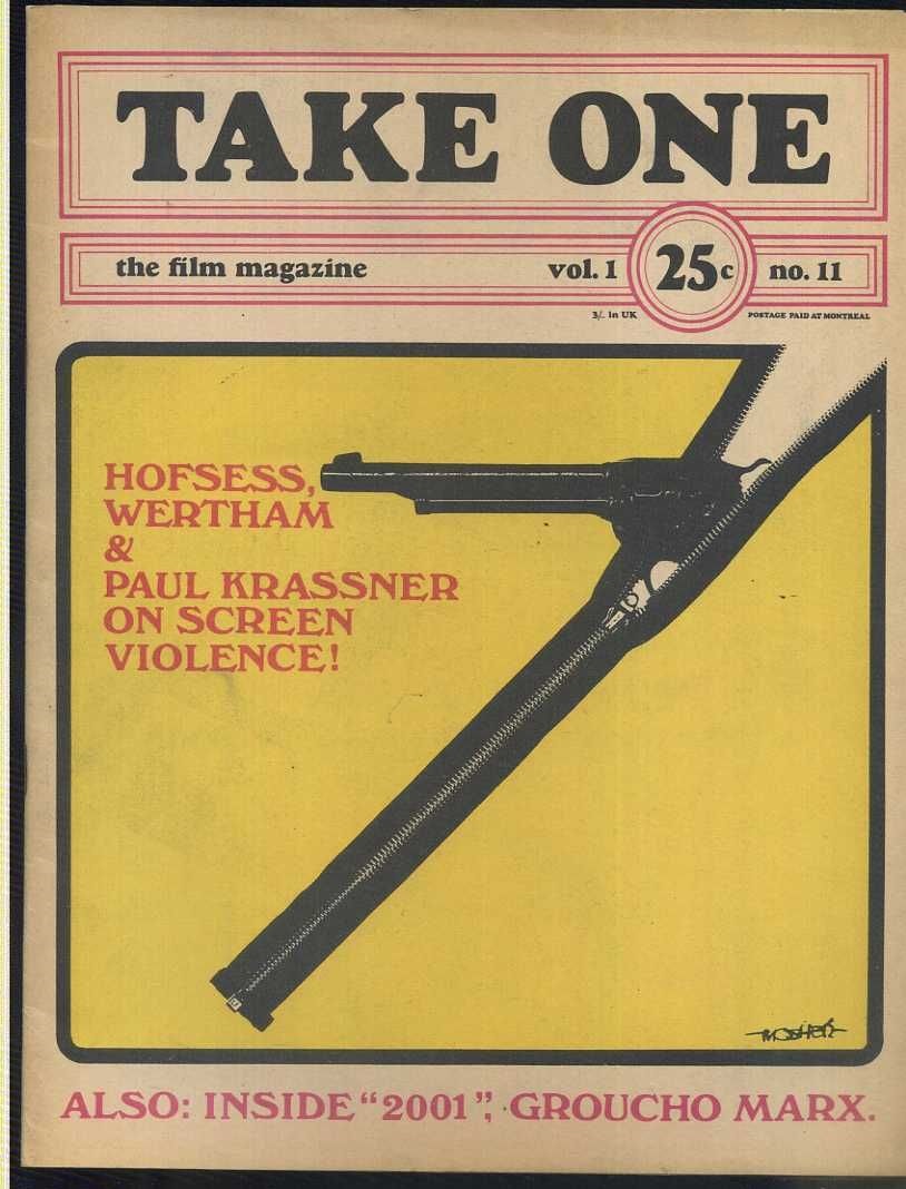 TAKE ONE (Montreal) magazine side cover Issue 11  Vol 1 # 11 September 1968