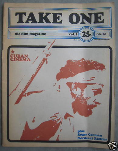 TAKE ONE (Montreal) magazine side cover Issue 12  Vol 1 # 12 November 1968