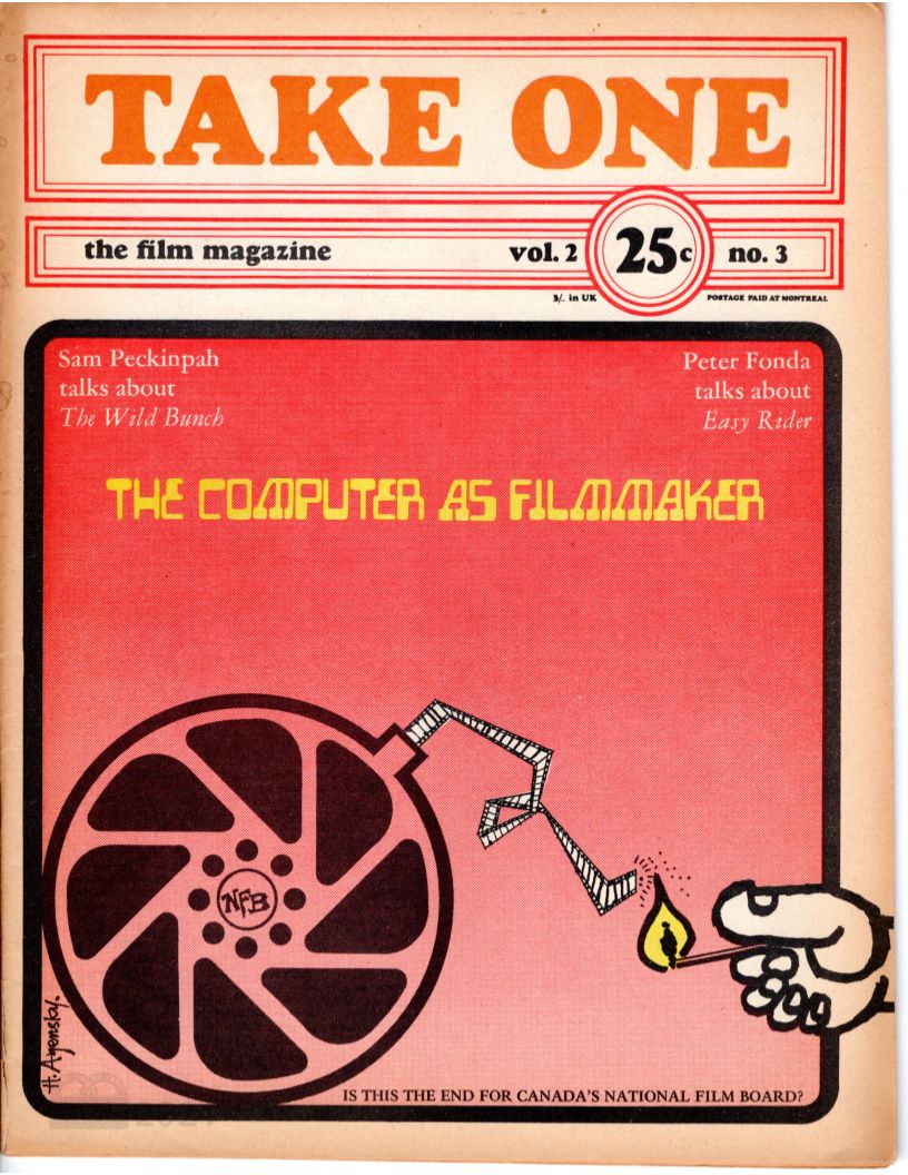 TAKE ONE (Montreal) magazine side cover Issue 15  Vol 2 # 3 September 1969