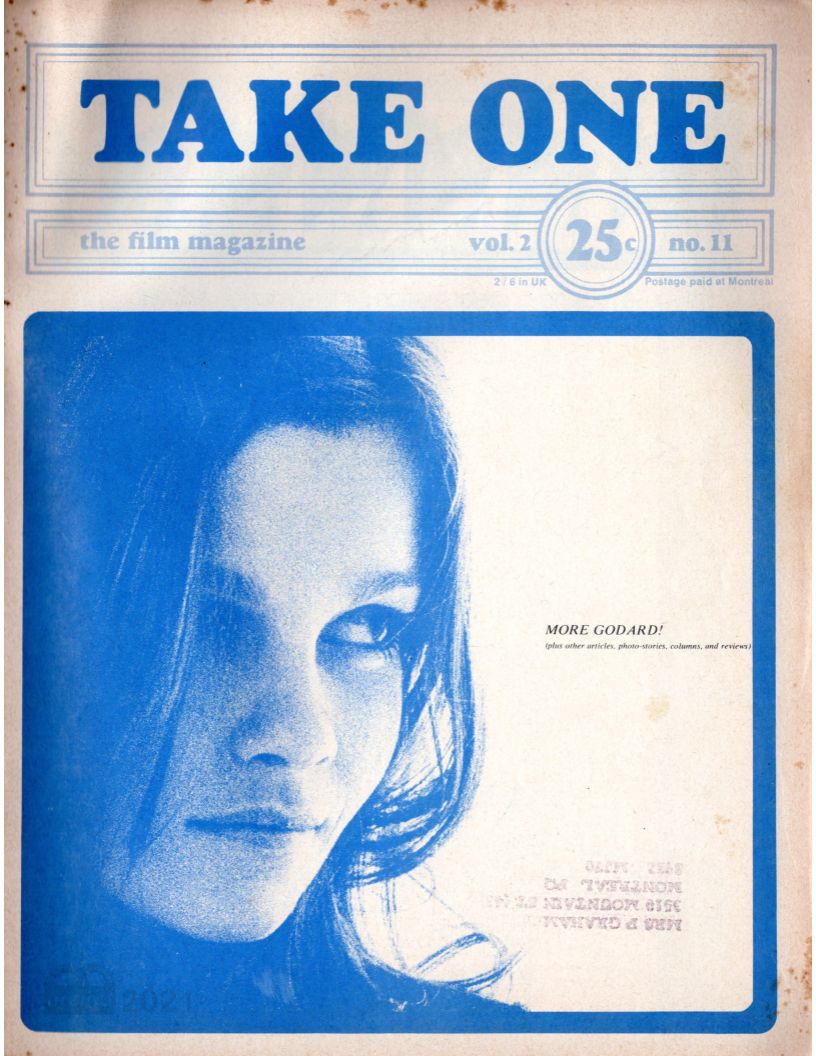 TAKE ONE (Montreal) magazine side cover Issue 23  Vol 2 # 11 June 1971