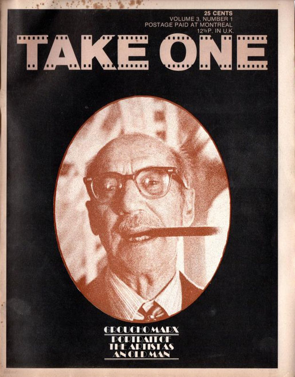 TAKE ONE (Montreal) magazine side cover Issue 25  Vol 3 # 1 December 1971