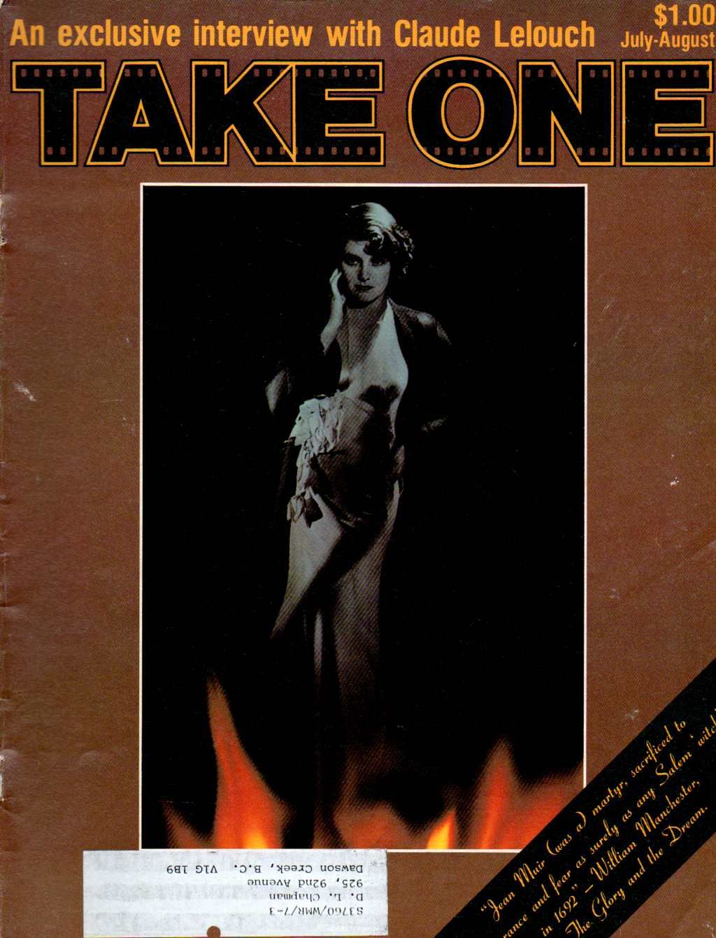 TAKE ONE (Montreal) magazine side cover Issue 58  Vol 5 # 10 July 1977